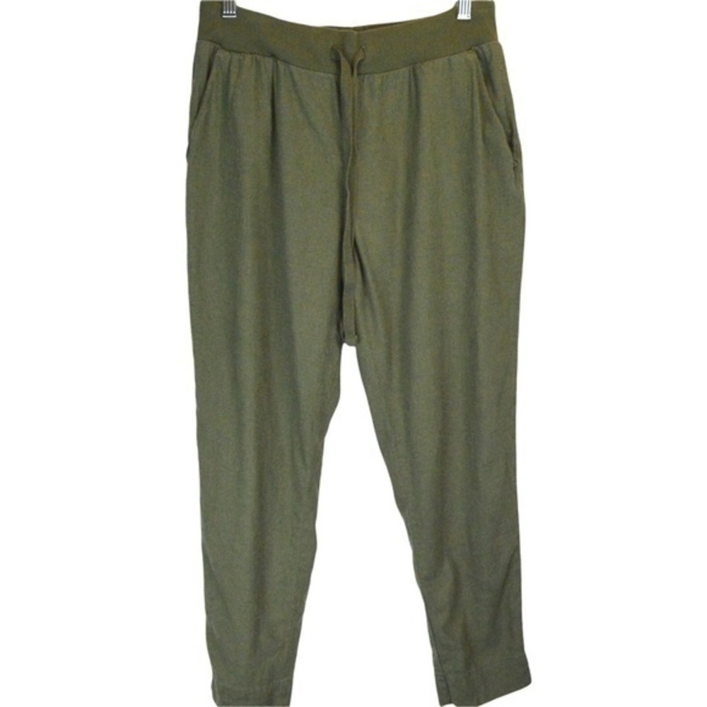 Lucky Brand Linen Blend Soft Knit‎ Waistband Ankle Pants, Small - Moss Green